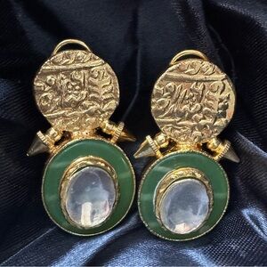 Gold and Green Statement Earrings